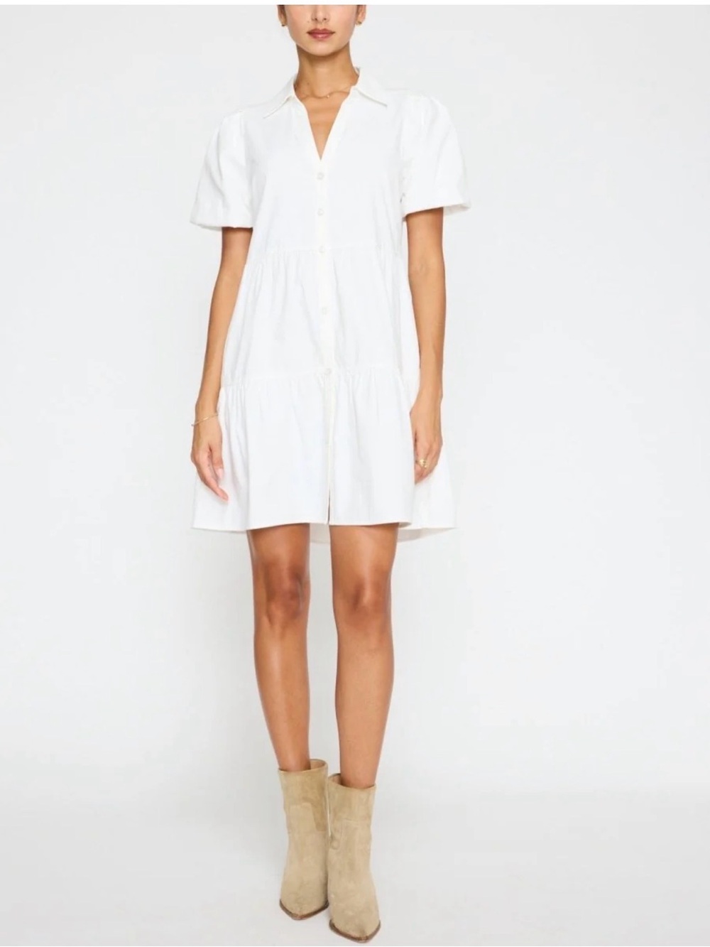 Brochu Walker Havana Tiered Puff-Sleeve Mini Shirt Dress Medium